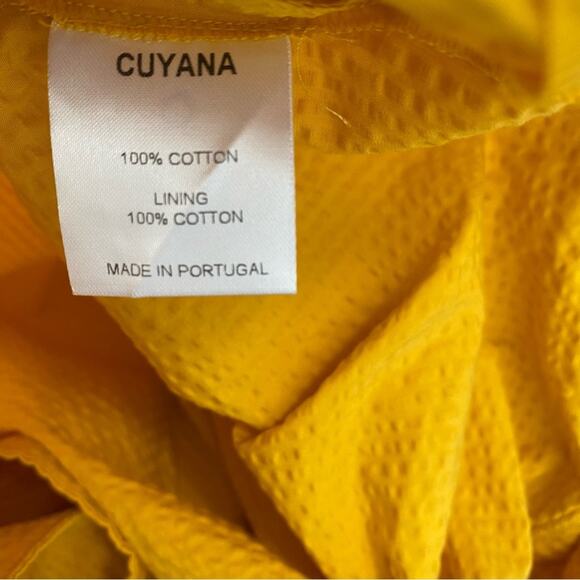 Cuyana Yellow Seersucker Twisted One Shoulder Dress size medium with pockets - Picture 9 of 10